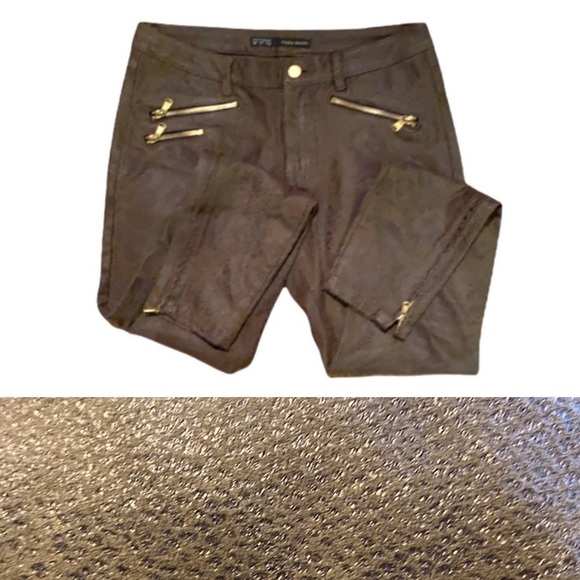 ZARA Python Snakeskin Suede Stretchy Skinny Jeans w/ ankle zips!!! Size 6 - Picture 13 of 16